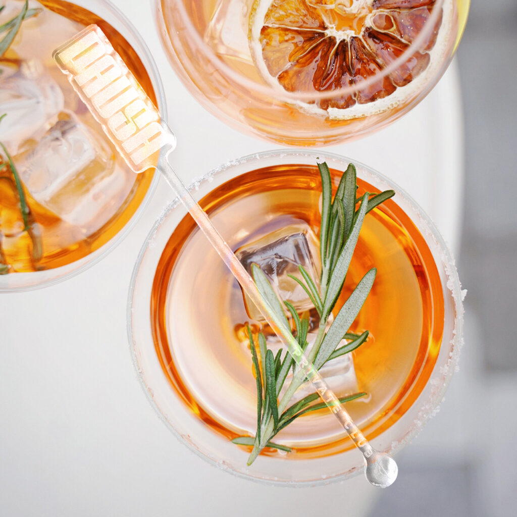 Personalized Cocktail Stirrers and Garnish Picks made by Rivers and Caves.